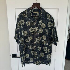 Tommy Bahama 100% Silk Hawaiian Camp Shirt, Navy & Yellow Floral, Size L